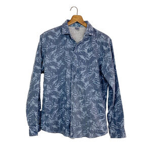 Vintage 90s Verdo Tropical Long Sleeve Button Linen Blend Blue Shirt Small